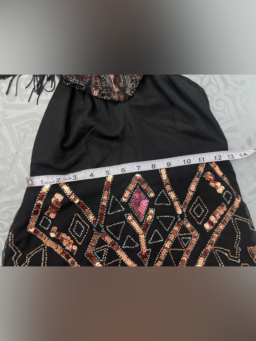 RARE Y2K ASOS design Black Sequin Fringe Maxi Dress with Pink & Rose Accents#A10 - Picture 11 of 16